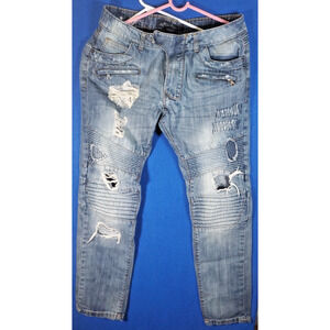 Copper Rivet Biker Motto Men's Denim Jeans Size 36 X 34 Distressed